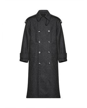 Ami Paris Charcoal Virgin Wool Double-Breasted Trench Coat - Black