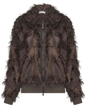 Brunello Cucinelli Dracaena Fil Coupé Shiny Zipper Pull Bomber Jacket - Brown