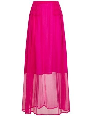 Dries Van Noten Fuchsia Silk Muslin Long Ruffled Skirt - Pink