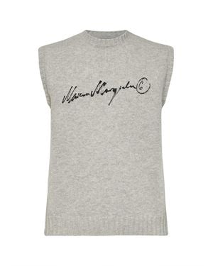 MM6 by Maison Margiela Melange Wool Blend Knit Vest With Signature - Grey