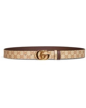 Gucci Sand And Dark Cut Gg Marmont Reversible Belt - White