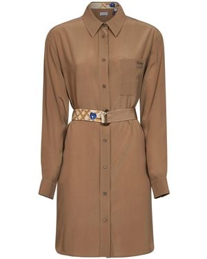 Burberry Camel Silk Belted Shirt Dress - Brown