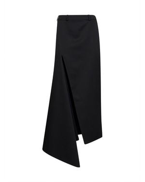 Givenchy Grain De Poudre Wool Asymmetric Maxi Skirt With Slit - Black
