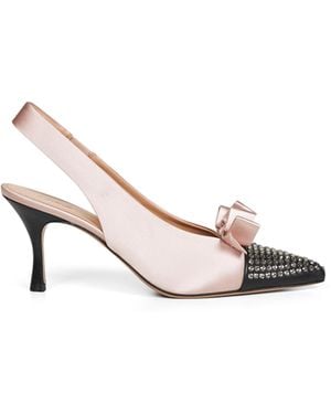 Chloé Chloã Nude Satin Rhinestone-Embellished Alba Bow Slingback Pumps - Multicolor