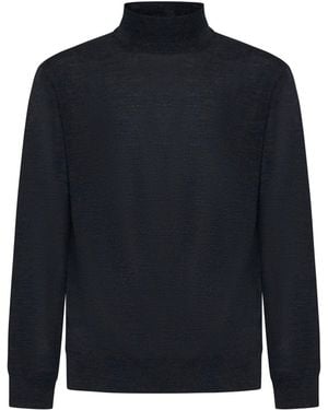 D 40 Virgin Wool Mock Neck Sweater - Blue