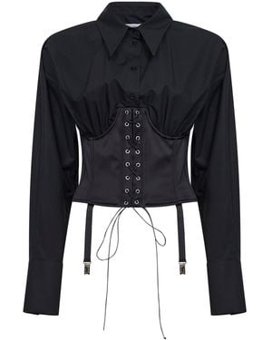 GIUSEPPE DI MORABITO Cotton Poplin Bustier Shirt - Blue