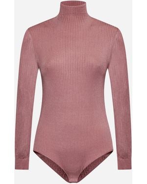 Fendi Pink Ribbed Viscose Knit Bodysuit