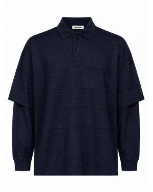 DARKPARK Zack Wool Double-Sleeve Striped Polo Sweater - Blue