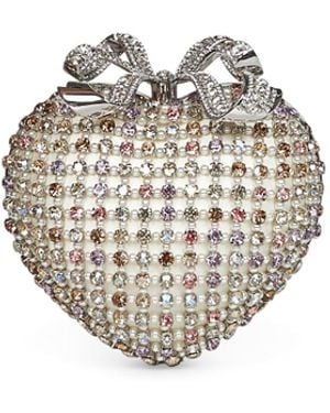Self-Portrait Multi-Crystal Heart Clutch Bag - White