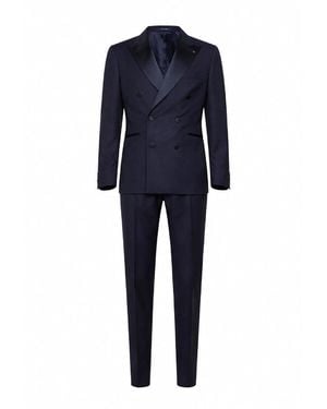 Tagliatore Jacquard Virgin Wool Bruce Tuxedo Suit - Blue