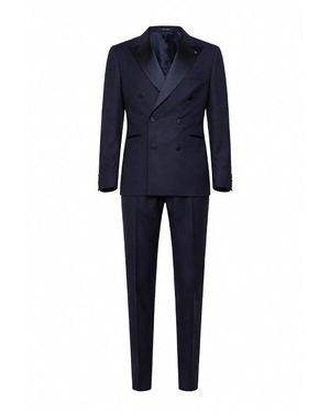 Tagliatore Jacquard Virgin Wool Bruce Tuxedo Suit - Blue
