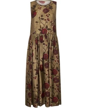 Uma Wang Printed Viscose And Cupro Ardal Midi Dress - Natural