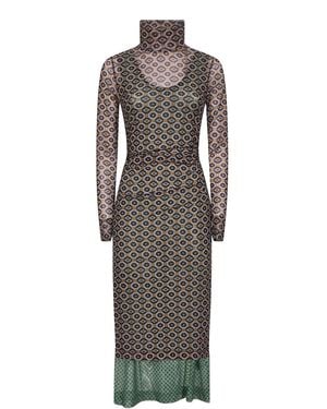 Dries Van Noten Printed Mesh Layered Midi Dress - Grey