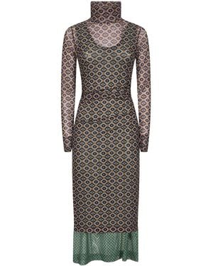 Dries Van Noten Printed Mesh Layered Midi Dress<Br - Grey