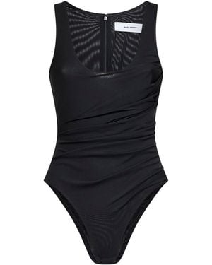 Alex Perry Stretch Mesh Ruched Singlet Bodysuit - Black