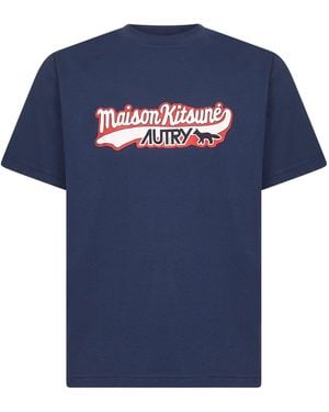 AUTRY CAPSULE Cotton Maison Kitsuné T-Shirt - Blue