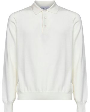 D 40 Cream Virgin Wool Knit Long-Sleeved Polo Shirt - White