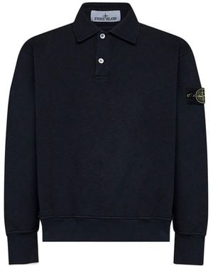Stone Island Tubular Cotton Oversized Polo-Style Sweatshirt - Blue
