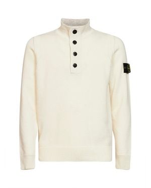 Stone Island Lambswool Zip-Up Jumper - White