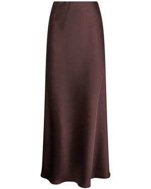 Blanca Vita Coffee Satin Garra Long Flared Skirt - Brown