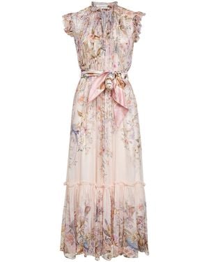 Zimmermann Aviary-Print Cream Viscose Rebellion Midi Dress - Pink