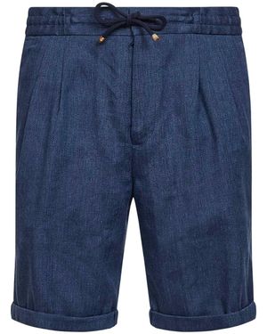 Brunello Cucinelli Linen And Virgin Wool Chevron Bermuda Shorts - Blue