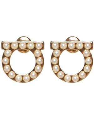 Ferragamo Orecchini Gancini Con Perle - Bianco