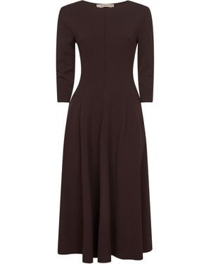 Blanca Vita Coffee Stretch Jersey Asia Flared Midi Dress - Brown