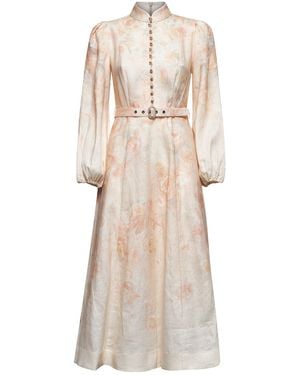 Zimmermann Floral Print Linen Crush Midi Dress - Natural
