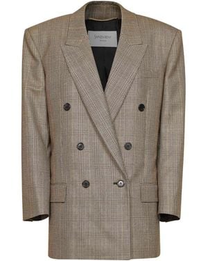 Saint Laurent Checked Double-Breasted Blazer - Gray