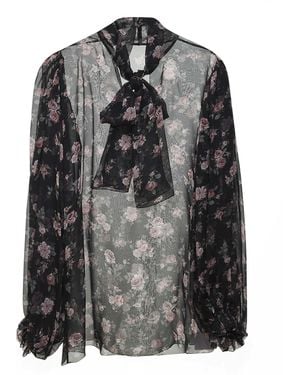 Dolce & Gabbana Vintage Rose-Print Chiffon Top - Black