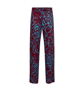 Dries Van Noten Burgundy Printed Viscose Low-Rise Trousers - Blue