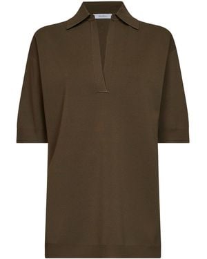 Max Mara Khaki Viscose Crepe Mxmalpino Long Polo Shirt <Br - Green