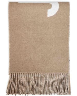 Jacquemus Taupe Wool The Fringe Logo Scarf - Natural