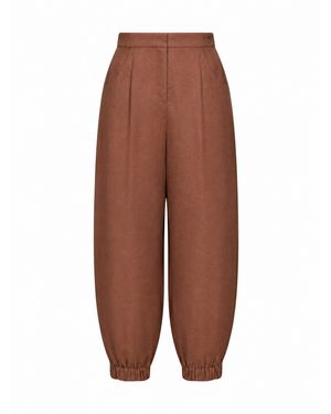 Fendi Trousers High-Rise Linen-Cotton - Brown