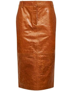 Co. Gnac Leather Tailored Pencil Skirt - Orange