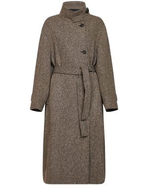 Brunello Cucinelli Light Sparkling Chevron Belted Coat - Natural