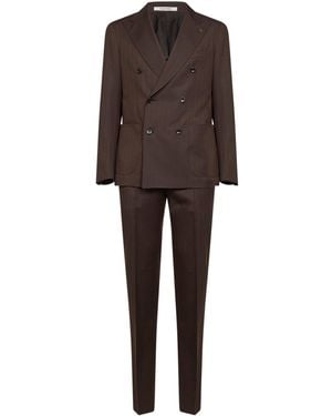 Tagliatore Dark Jacquard Wool Vesuvio Double-Breasted Suit - Brown