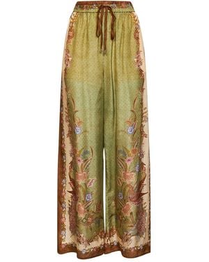 Zimmermann Khaki Floral Scarf-Print Silk Habotai Indra Relaxed Trousers - Green
