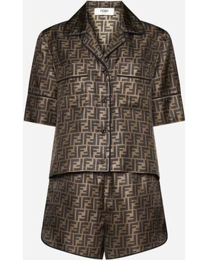 Fendi Ff Silk Shirt + Shorts Pajamas Set - Multicolor