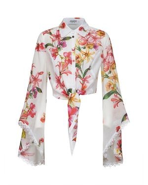 Charo Ruiz Blouse Lei Tied-Waist Cotton - White