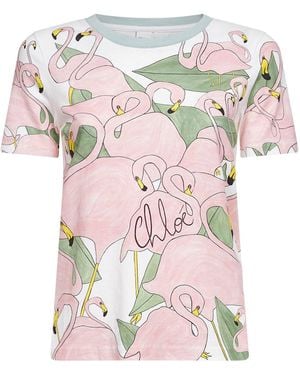 Chloé Chloé Iconic Milk Printed Cotton Jersey Logo Baby-Fit T-Shirt - Pink