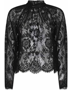 Self-Portrait Lace Long-Sleeved Blouse - Black