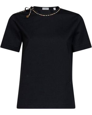 Burberry Cotton T-Shirt With Check Ties - Black