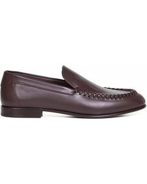 Fendi Dark Leather Braided Loafers - White
