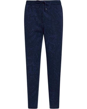 Etro Paisley-Pattern Seersucker Jersey Jogger Trousers - Blue