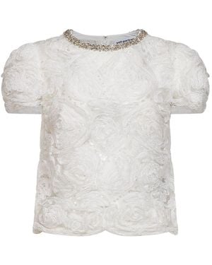 Self-Portrait Sequin Tulle And Lace Top - White