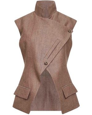 Batakovic Chevron Wool Blend Portofino Asymmetric Vest - Brown