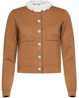 Self-Portrait Wool-Blend Knit Embellished Cardigan - Brown