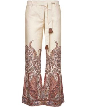 Zimmermann Cream Paisley Linen Rhiannon Flared Trousers - Natural